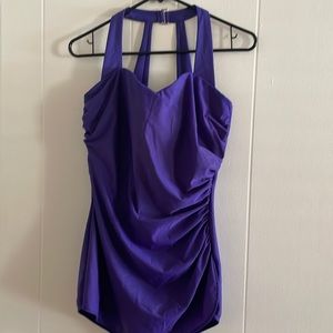 Land's End Long Slender V-Neck Tummy Control Skirted One Piece Swimsuit